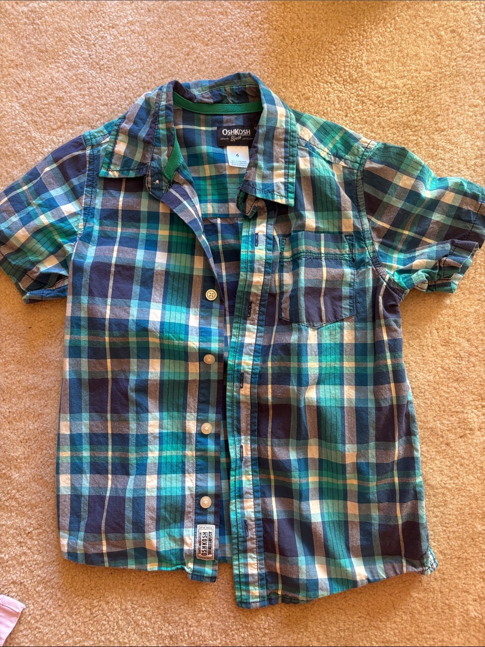 OshKosh B'gosh Teal, Blue & Green Plaid Short Sleeve Button-Up